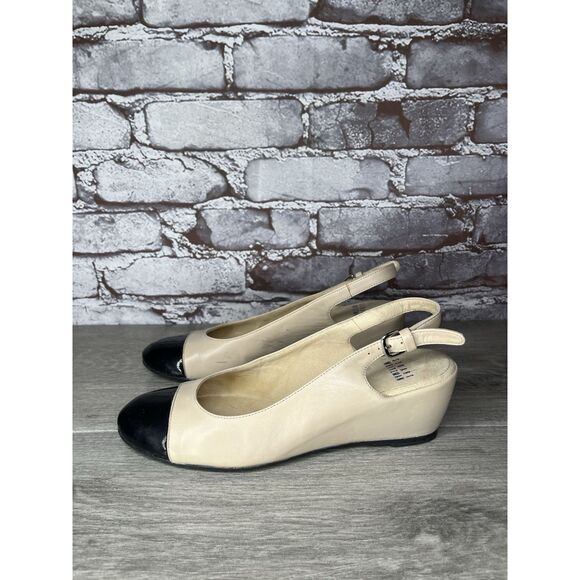 STUART WEITZMAN Black Patent Cap Blush Pink Leather Ankle Strap Wedges Women 7M - Picture 13 of 16